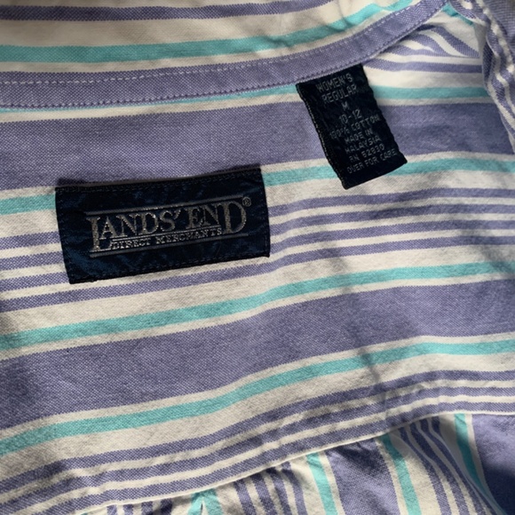 Land's End button down shirt, size M, long sleeves, purple and green stripes - Picture 2 of 2